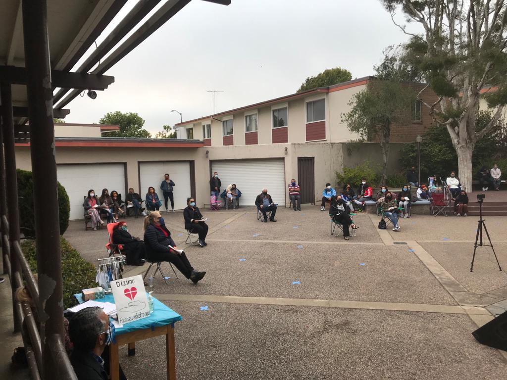 Brazilian outdoor Mass in Our Lady of Aparecida courtyard